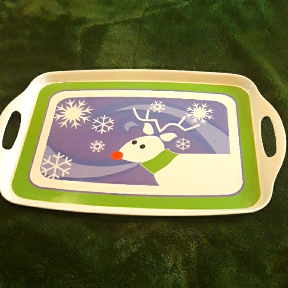 Holiday, Christmas reindeer, plastic tray, NWT.